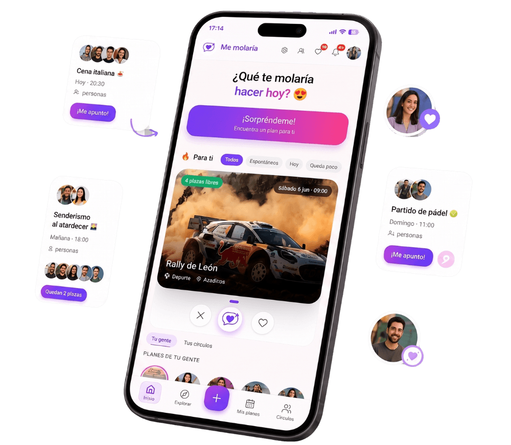 La app Me Molaría mostrando un plan abierto y planes de tu círculo